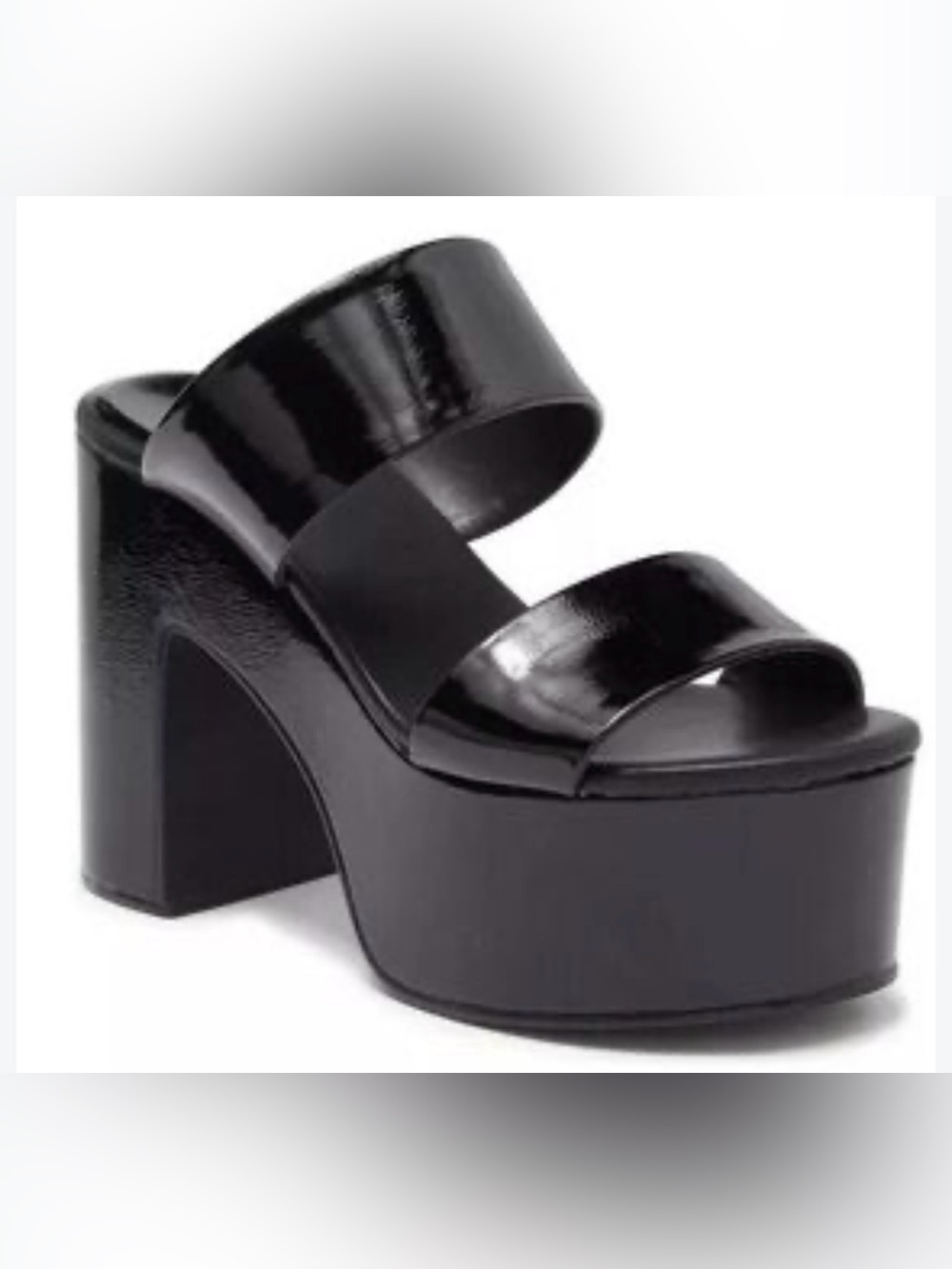 Jeffrey Campbell Sz 9 M Black Patent Platform Slide Heels Sandals